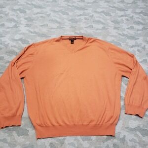 Bullock & Jones Sweater Men's 2XL Orange V-Neck Pullover Cashmere Wool Blend